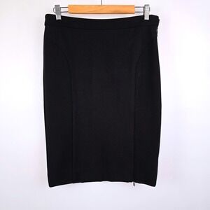 Le Chateau Women's Ponte Knit Pencil Skirt High Waist Front Zip Stretch Black 8